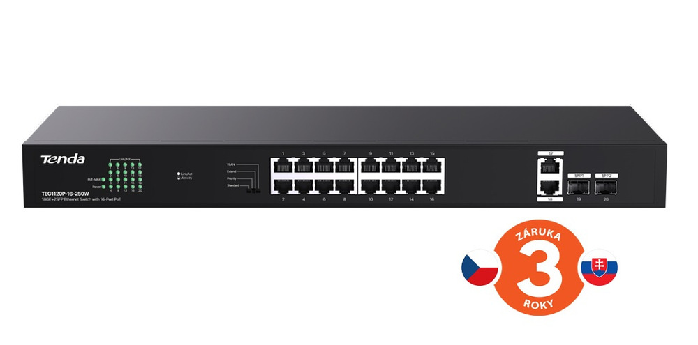Switch Tenda TEG1120P-16-150W černý
