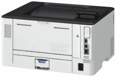 Zadní část tiskárny Canon i-SENSYS LBP243dw II s napájením a síťovými porty