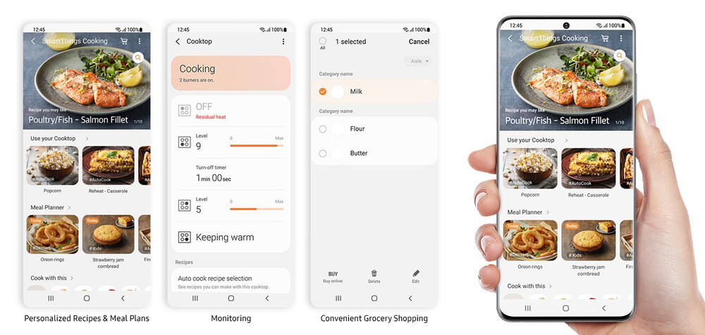 Aplikace SmartThings na mobilním telefonu, ukázka receptů