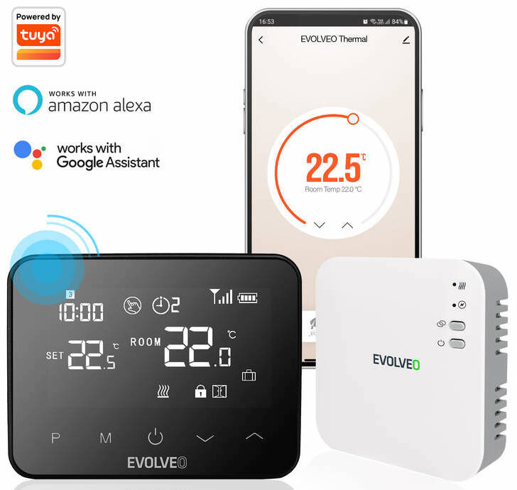 Termostat Evolveo Thermal, bezdrátový, programovatelný černý Termostat Evolveo Thermal, bezdrátový, programovatelný černý