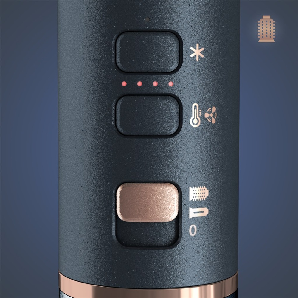 Kulma rotační Rowenta UB9920E0 Air Rotate tmavě modrá Detail ovládání rotační kulmy Rowenta UB9920E0 Air Rotate