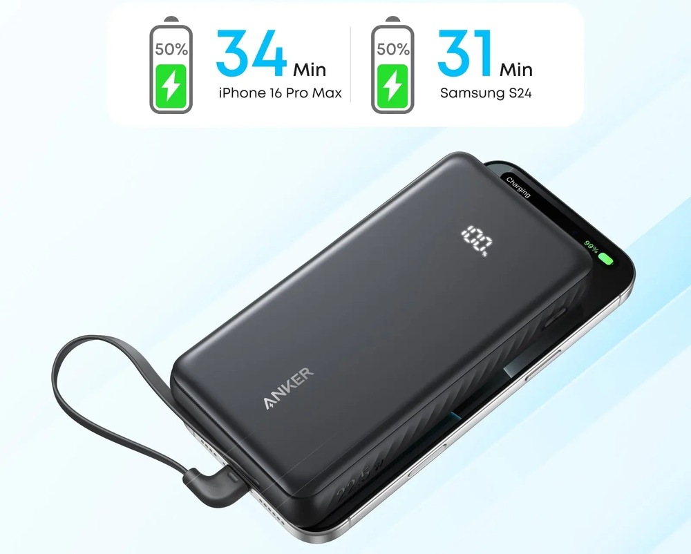 Powerbanka Anker Anker Zolo 20000mAh, 22,5W s kabelem USB-C černá Nabíjení telefonu pomocí powerbanky Anker Zolo