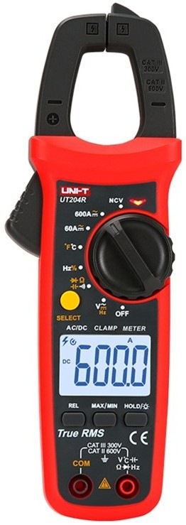 Multimetr UNI-T UT204R disponuje automatickou volbou rozsahu, funkcemi Max/Min, Data Hold, relativním měřením a ochranou před napětím nad 600 V 