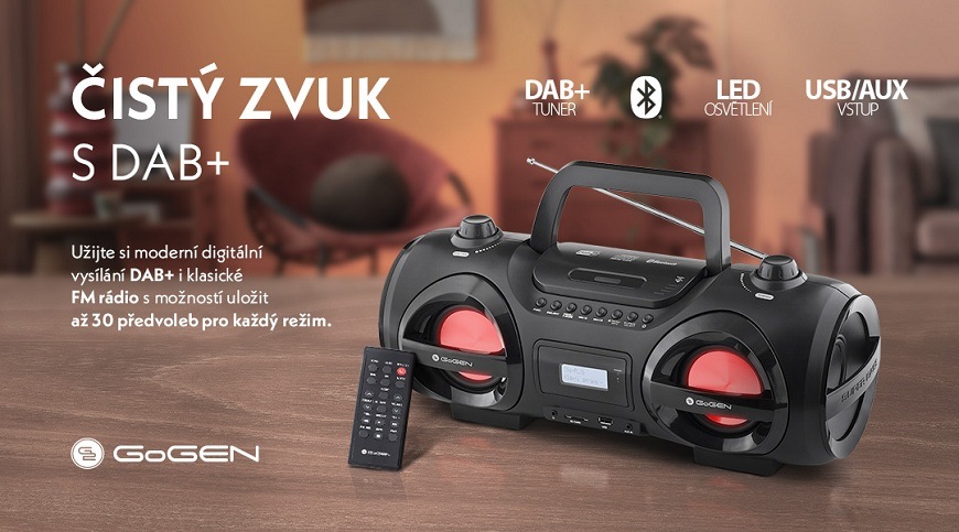Radiopřijímač DAB+/CD GoGEN CDM 425 BTDAB černý/stříbrný Radiopřijímač GoGEN s DAB+ a CD mechanikou