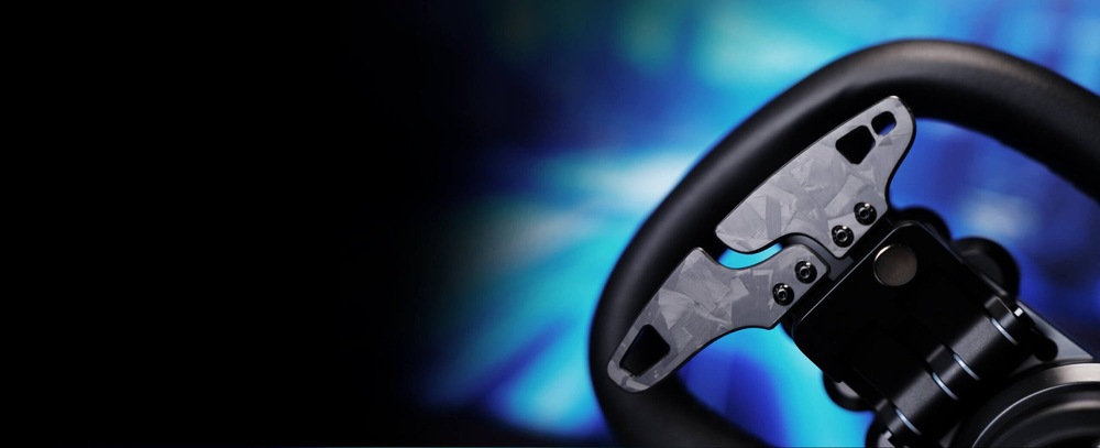 Volant Moza Racing Vision GS (PC) černý Detailní záběr na zadní stranu volantu s pádly řazení.