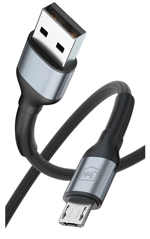 Nabíjecí kabel 3mk s konektory USB-A a micro USB, černá barva