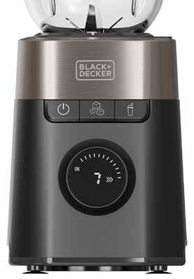 Stolní mixér Black+Decker BXJB1201E černý Detail ovladače rychlosti a tlačítek mixéru.