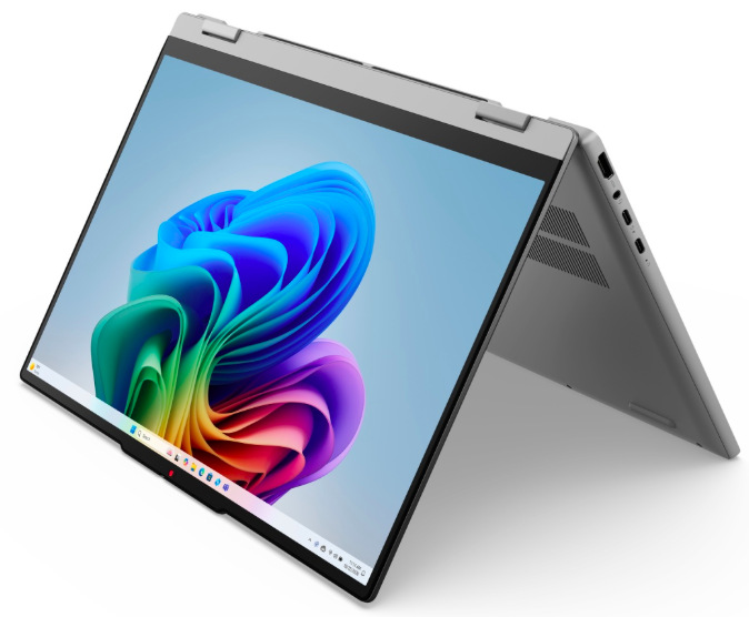 Šedý Lenovo IdeaPad 5 2-in-1 15AHP11 v režimu stanu s dotykovým displejem