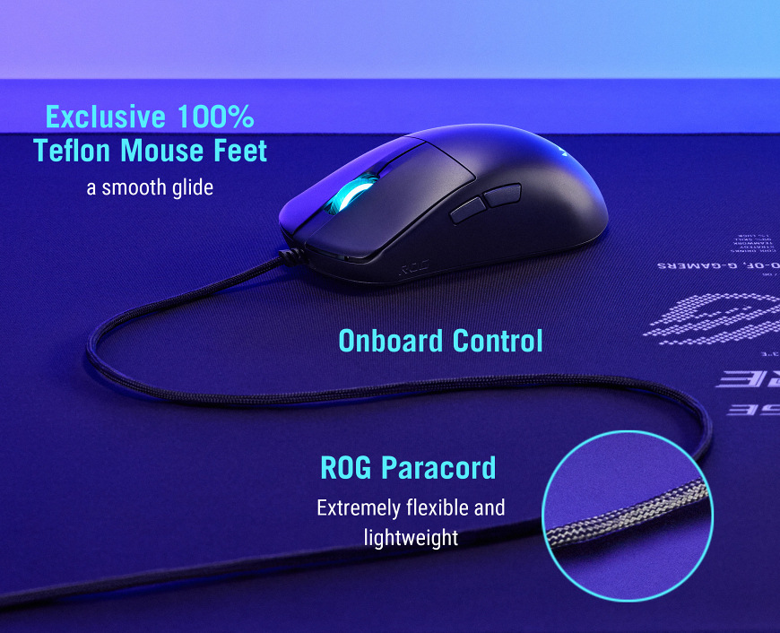 Asus ROG Harpe Mini Core s PTFE kluzáky a lehkým flexibilním kabelem ROG Paracord