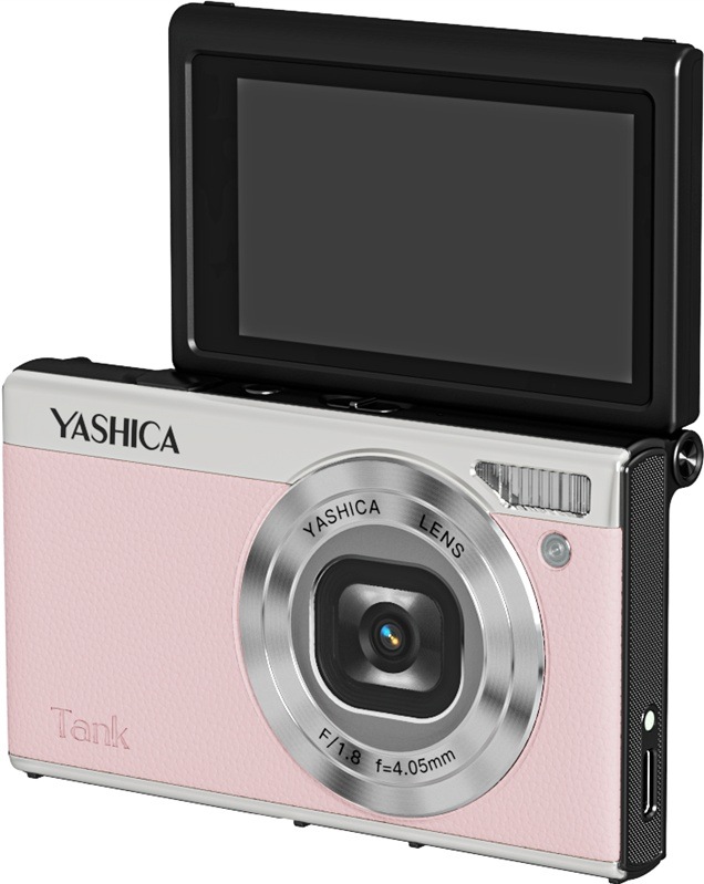 Kompaktní fotoaparát Yashica Tank, růžová barva