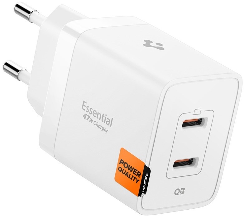 Nabíječka do sítě Spigen Essential 47W 2xUSB-C - bílá