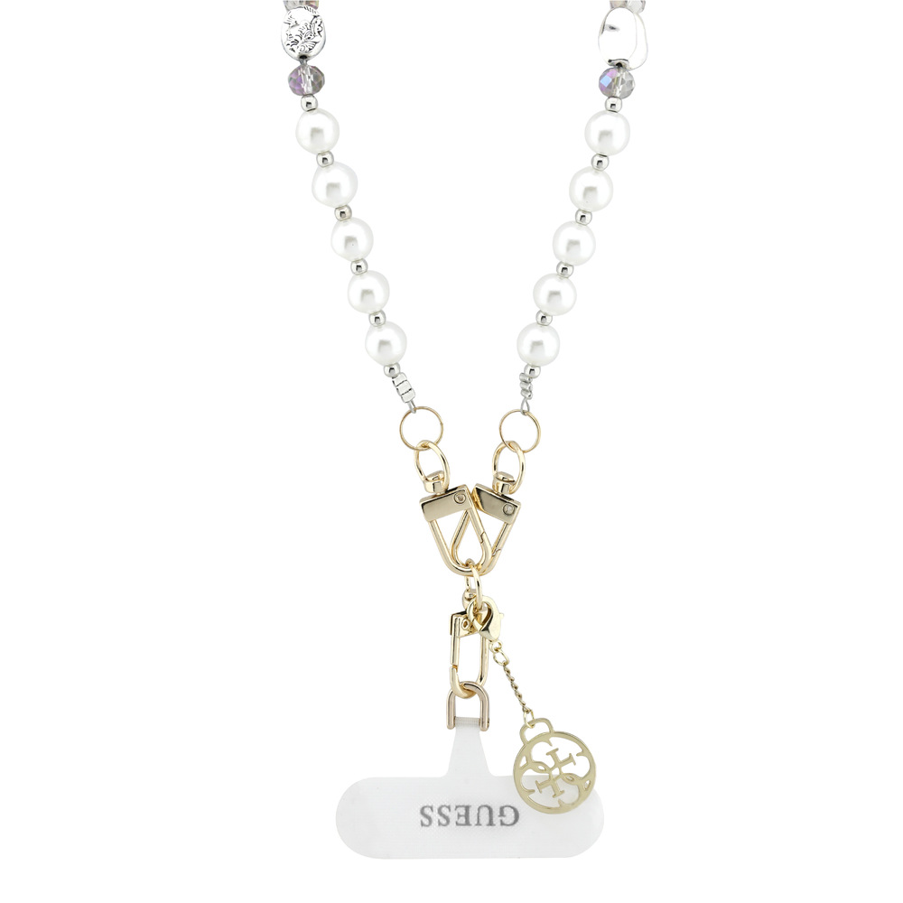 Popruh na krk Guess Crossbody Pearl and 4G Charm bílý