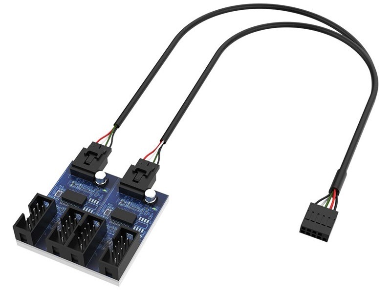 Adaptér AKASA Internal 1-to-4 USB 2.0 Splitter Hub Cable - černý