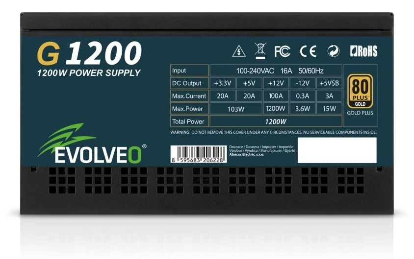 Zdroj Evolveo G1200 Black 1200W 80+ Gold, ATX 3.1 černý Evolveo G1200 80+ Gold podporuje standard ATX 3.1
