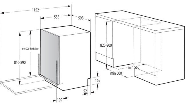 Myčka nádobí Gorenje GV673C65 Vestavná myčka Gorenje GV673C65, rozměry pro zabudování