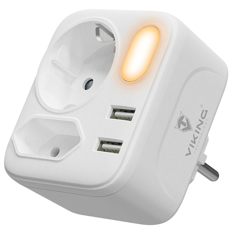 Rozbočovací zásuvka Viking AC22, 2x zásuvka, 2x USB bílá