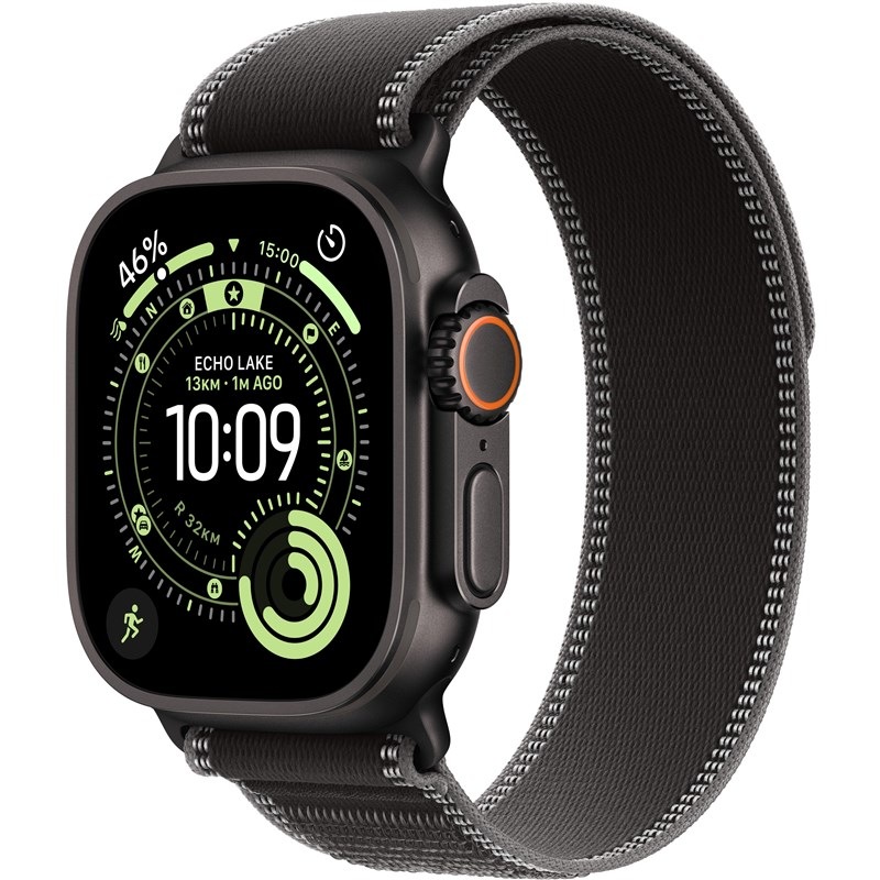 Chytré hodinky Apple Watch Ultra 3 GPS + Cellular 49mm černý titan - černý / uhlový trailový tah - S/M