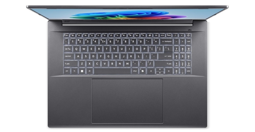 Pohled na klávesnici notebooku Acer Aspire 18 AI (A18-I71M-72KN) shora