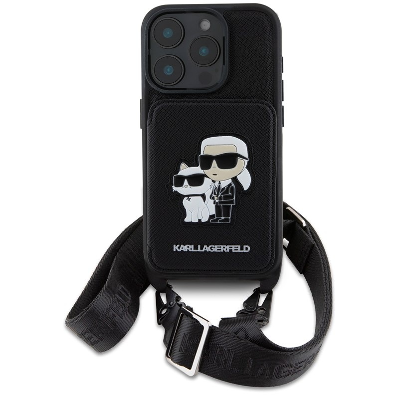 Kryt na mobil Karl Lagerfeld Saffiano Crossbody Karl and Choupette na Apple iPhone 16 Pro černý