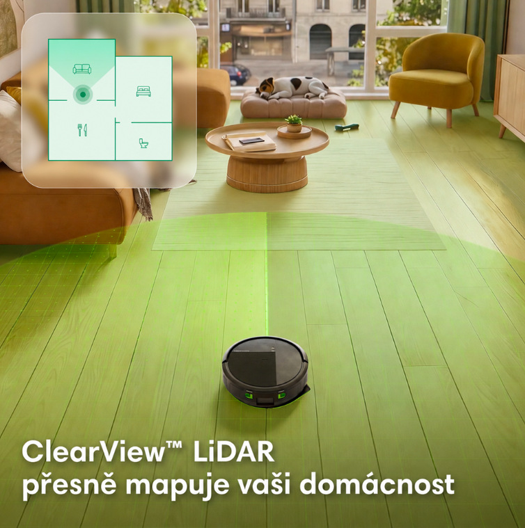 Robotický vysavač iRobot Roomba 115 Combo mapuje obývací pokoj pomocí navigace LiDAR