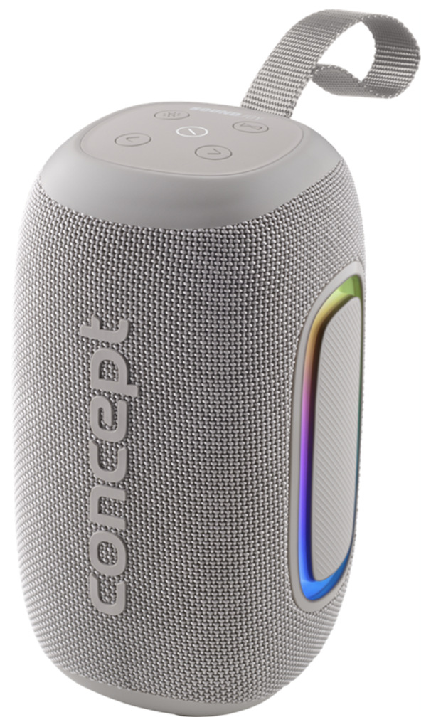 Přenosný reproduktor Concept SoundJoy BR5021 v šedém provedení s poutkem a LED osvětlením