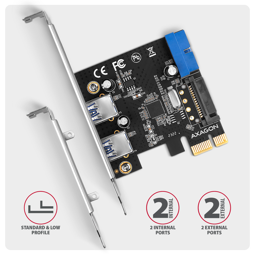Řadič Axagon PCEU-232RS - 2+2x USB 5Gbps port