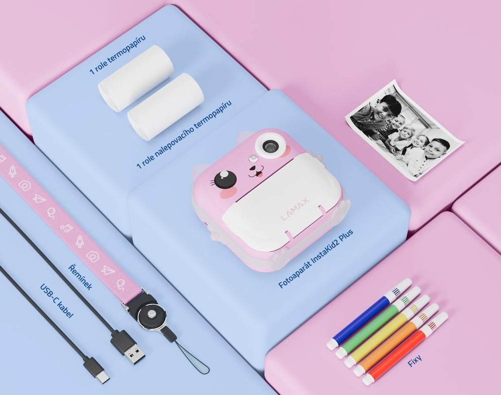 Instantní fotoaparát LAMAX InstaKid2 AI Plus růžový Instantní fotoaparát LAMAX InstaKid2 AI Plus růžový