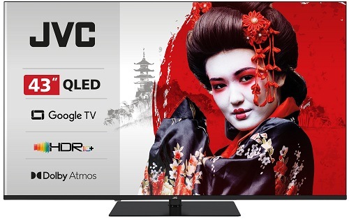 Televize JVC LT-43VGQ7535,černá, čelní pohled s vypsanými funkcemi