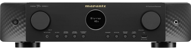Černý AV Receiver Marantz Cinema 70S S2 s kruhovým displejem a předními ovládacími prvky