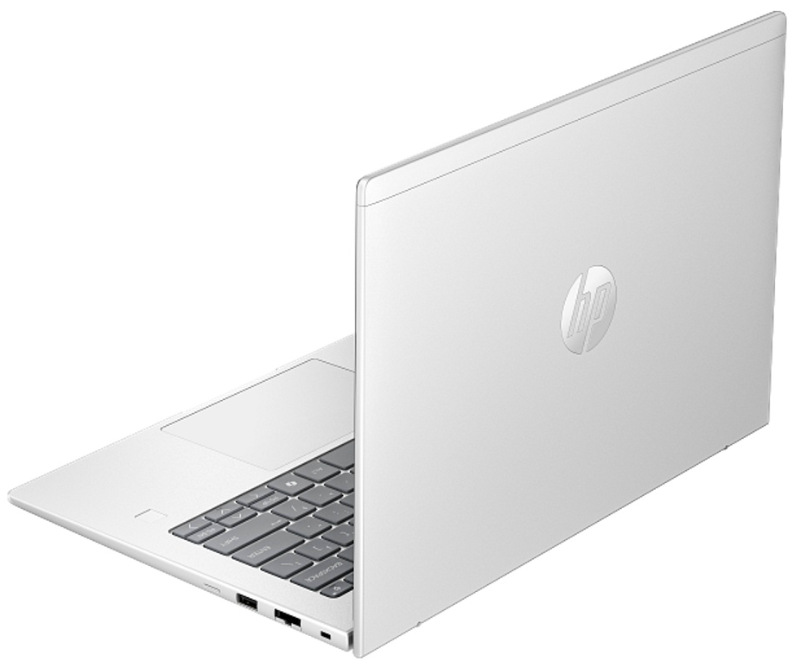 Zadní strana HP ProBook 4 G2a se světle stříbrným víkem displeje a logem HP