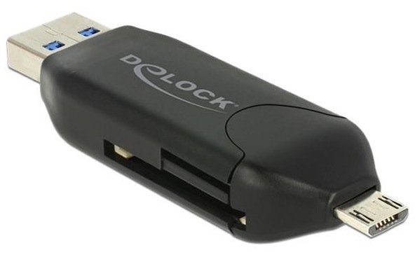 Čtečka paměťových karet DeLock Micro USB, USB 3.0, OTG, SD/micro SD černá