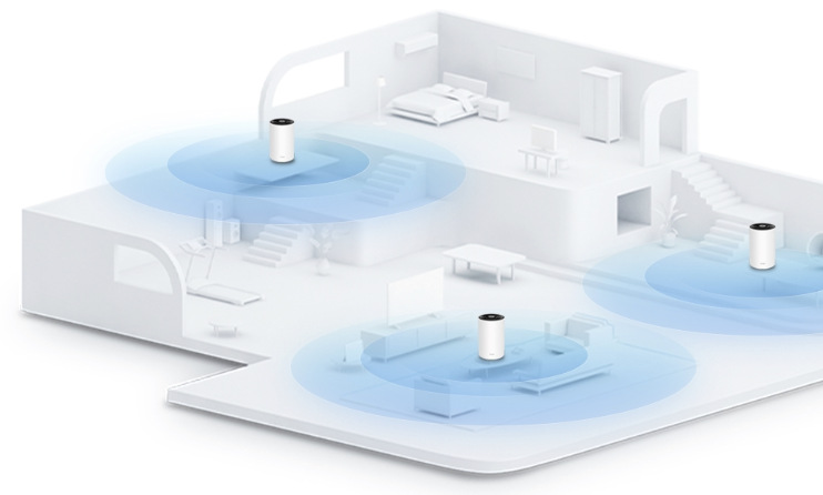 Mesh systém TP-Link Deco PX10 rozmístěný v domácnosti pro rozšíření Wi-Fi signálu