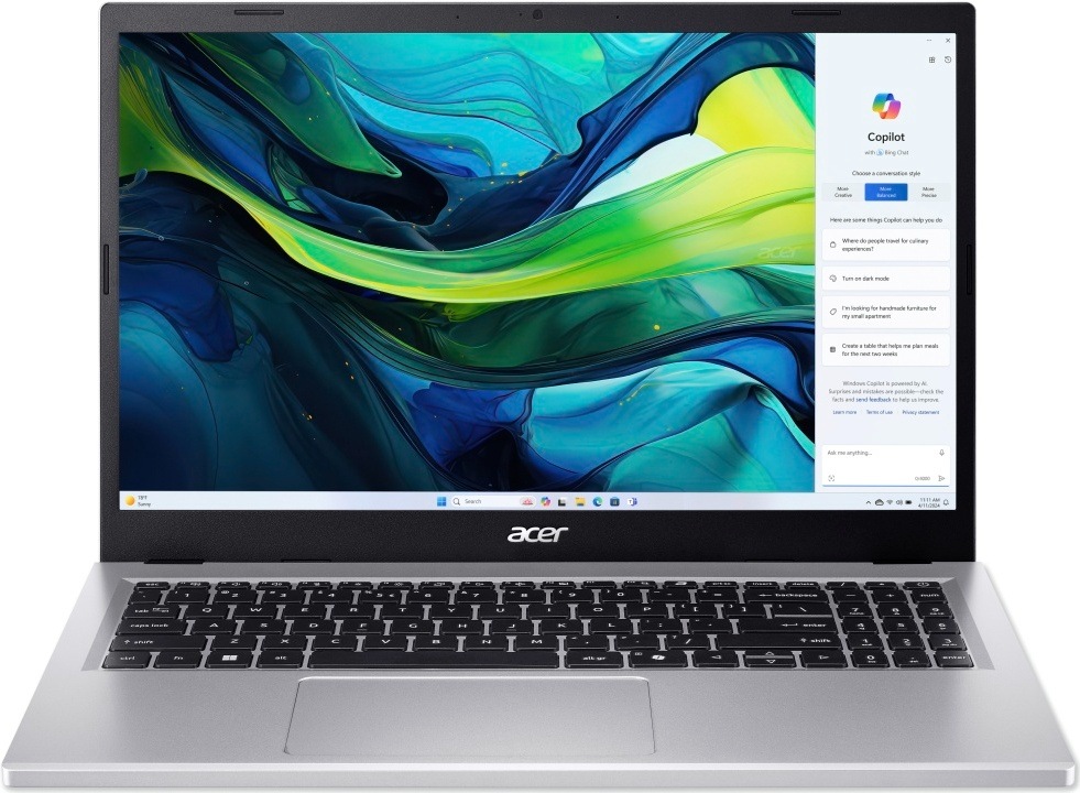 Notebook Acer Aspire Go 15 (AG15-44P-R9RH) stříbrný Otevřený notebook Aspire Go 15 s prostorným displejem a vynikající barevností