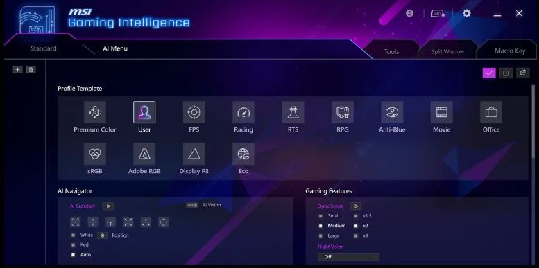 Herní monitor MSI MPG 341CQR QD-OLED X36 černý Software MSI Gaming Intelligence pro nastavení herního monitoru MSI MPG 341CQR QD-OLED X36