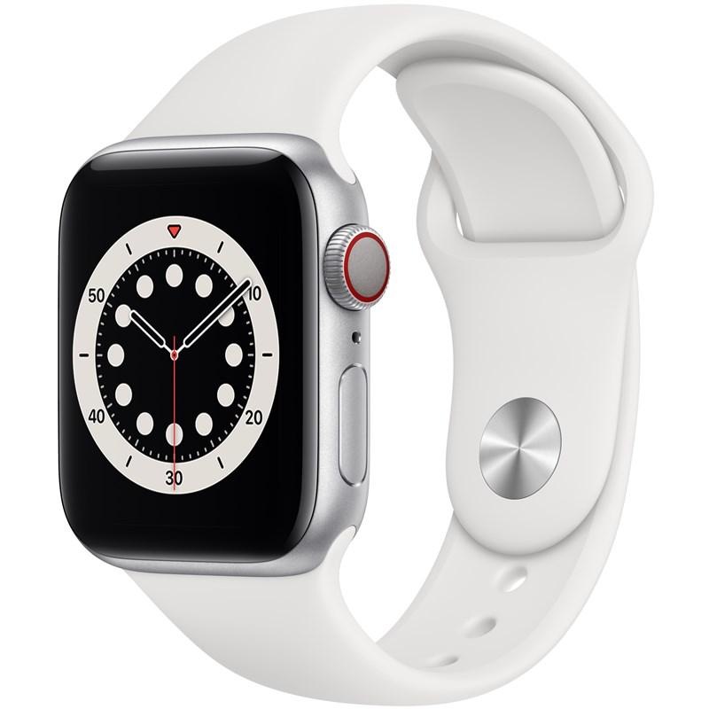 Chytré hodinky Apple Watch Series 6 GPS + Cellular, 44mm pouzdro ze stříbrného hliníku - bílý sportovní náramek