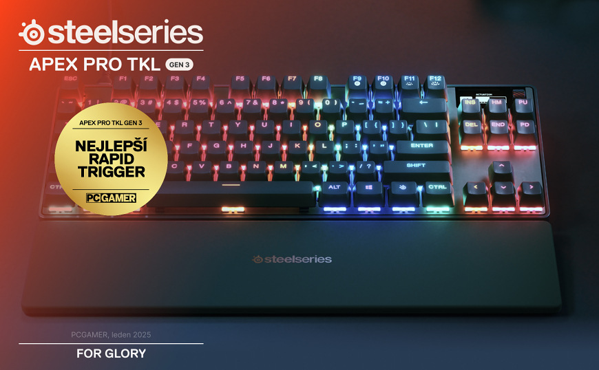 Klávesnice SteelSeries Apex Pro TKL Gen 3 US černá Herní klávesnice SteelSeries Apex Pro TKL Gen 3 s oceněním za technologii Rapid Trigger od PC Gamer