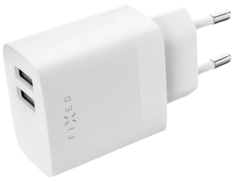 Nabíječka do sítě FIXED 17W Smart Rapid Charge, 2x USB + Lightning MFi kabel 1m bílá