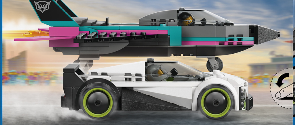 Stavebnice LEGO® City 60489 Tryskáč vs. auto Dvojice závodního tryskáče a supersportu umožňuje dětem vymýšlet vlastní závody a dobrodružné scénáře.