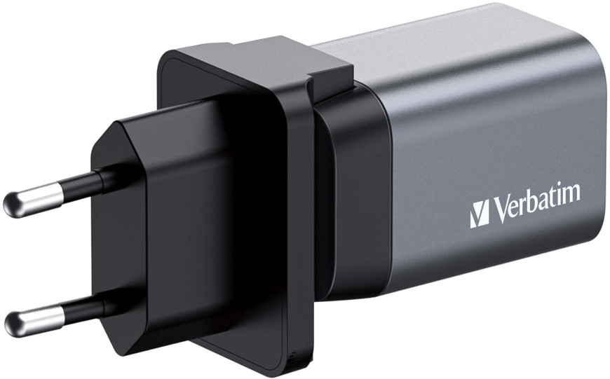 Cestovní adaptér Verbatim GNC-35 GaN 35W, 1x USB-C PD 35W, 1x USB-A QC 3.0 stříbrný Verbatim GNC-35 GaN, 35 W, 1× USB-C PD 35 W, 1× USB-A QC 3.0, stříbrná