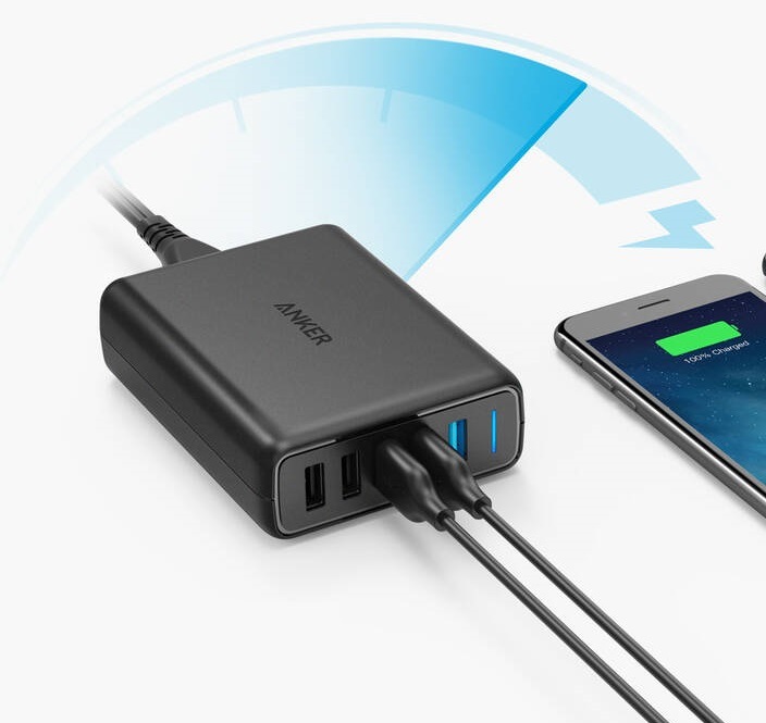 Nabíječka do sítě Anker PowerPort 5, Dual QC 3.0 63W, 5x USB-A černá