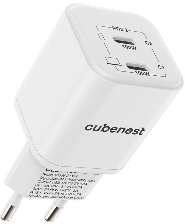 Nabíječka do sítě Cubenest PD Nano Adapter N2D100 s celkovým výkonem 100 W