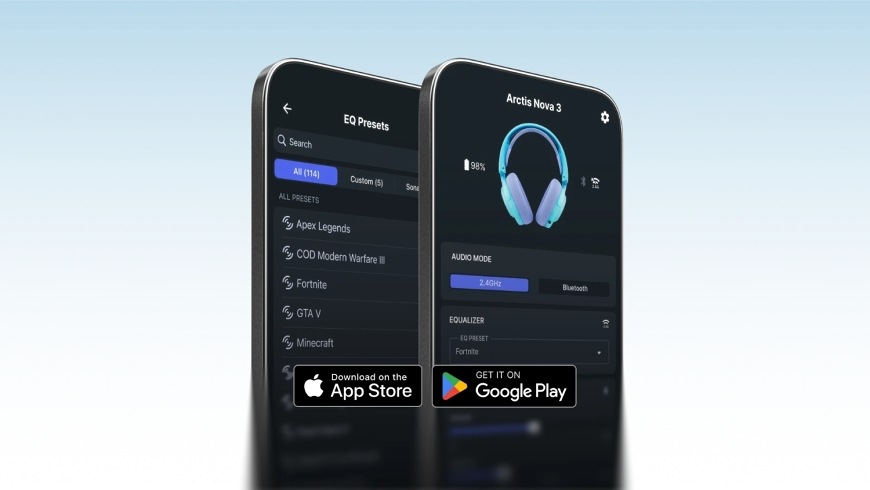 Headset SteelSeries Arctis Nova 3X WL Fortnite modrý Obrazovky Arctis Companion App s herními presety a nastavením headsetu Fortnite Sprite Edition