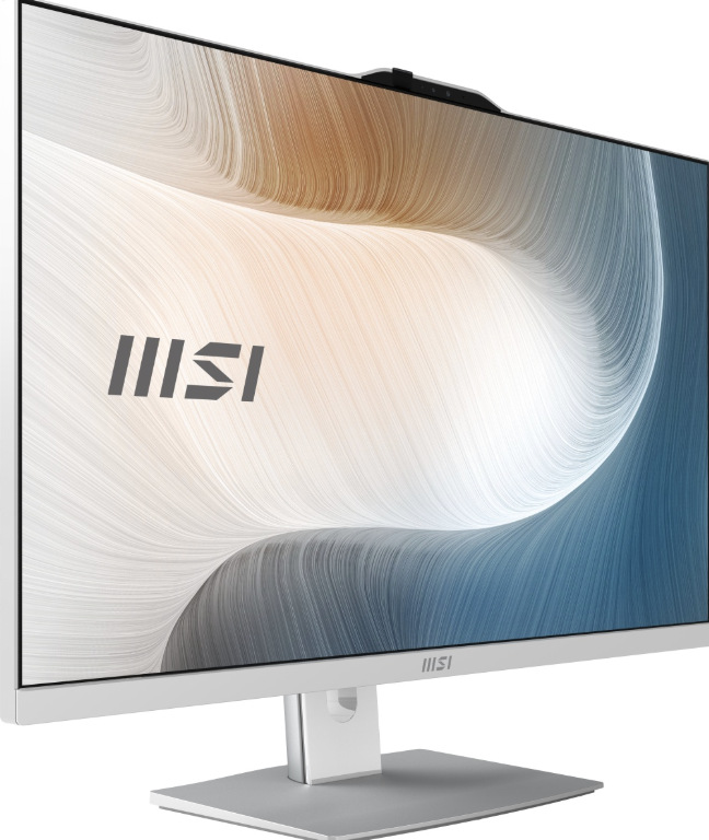 Počítač All In One MSI Modern AM272P 1M-1437EU bílý Bílý All In One MSI Modern AM272P 1M-1437EU z levého předního pohledu s 27" displejem