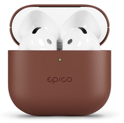 Pouzdro Epico Leather pro Apple AirPods 4 hnědé