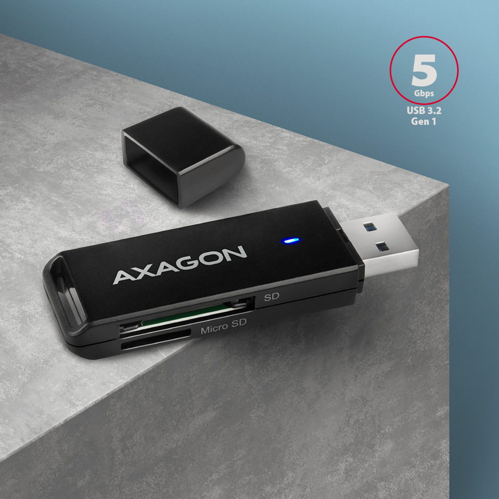 Axagon Card Reader USB-A 3.2 Gen 1 podporuje přenosové rychlosti až 5 Gbit/s