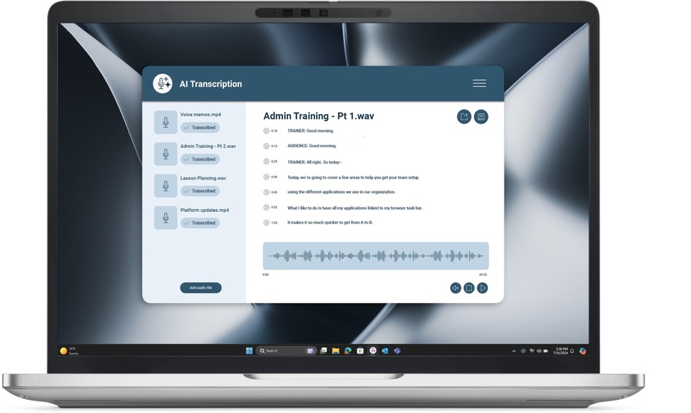 Otevřený a zapnutý notebook Dell Pro 13 Plus PB13255 zepředu