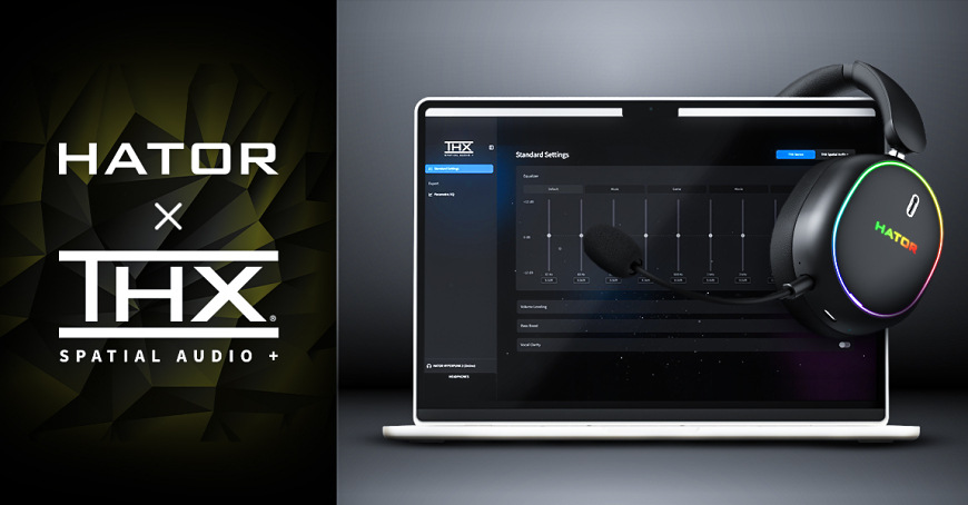 Headset HATOR Phoenix 2 Wireless vedle notebooku s ekvalizérem THX Spatial Audio+