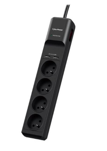 Přepěťová ochrana CyberPower Surge Buster 4 zásuvky, 2xUSB, 1.8m černá