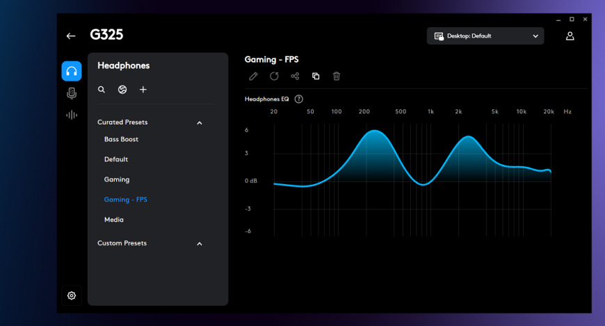 Nastavení herního zvuku v softwaru pro headset Logitech G325 LIGHTSPEED Wireless s ekvalizérem