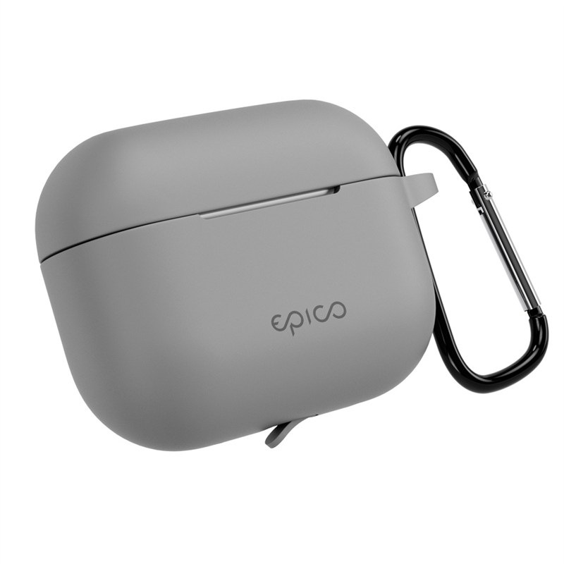 Pouzdro Epico silikonové s karabinou pro AirPods Pro 3 v šedém provedení.